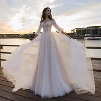 2022 aviana bohemian beading sweep train wedding dress for women elegant a line tulle bridal gown robe de mari%c3%a9e custom made