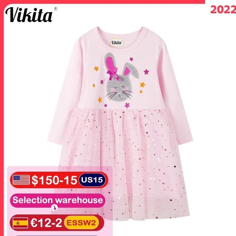 

VIKITA Girls Rabbit Tulle Dress Baby Girls Toddler Kids Children Long Sleeve Princess Dress Fall Clothing Princess Costumes
