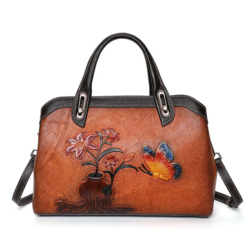 

Leather vintage 2023 new pattern printed fashion hand bill shoulder crossbody bag for women