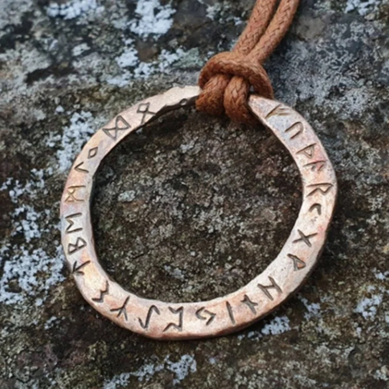 

Lover Rustic Pendant with The Elder Futhark Runes Viking Necklace Jewelry