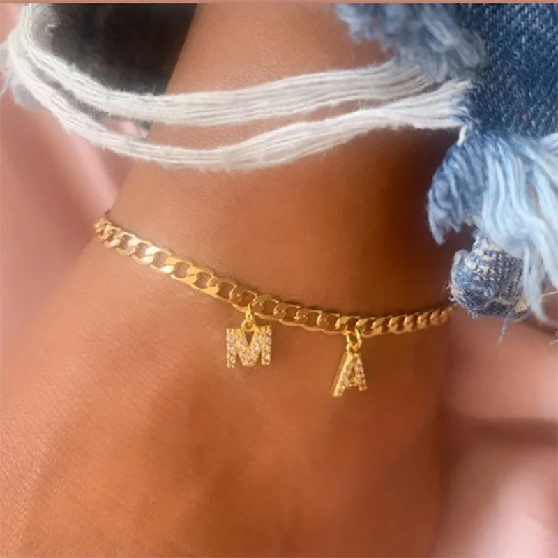 

Letter Anklet for Women Stainless Steel Gold Color Foot Cuban Link A-Z Initial Alphabet Anklet Bracelet Jewelry Gift Femm
