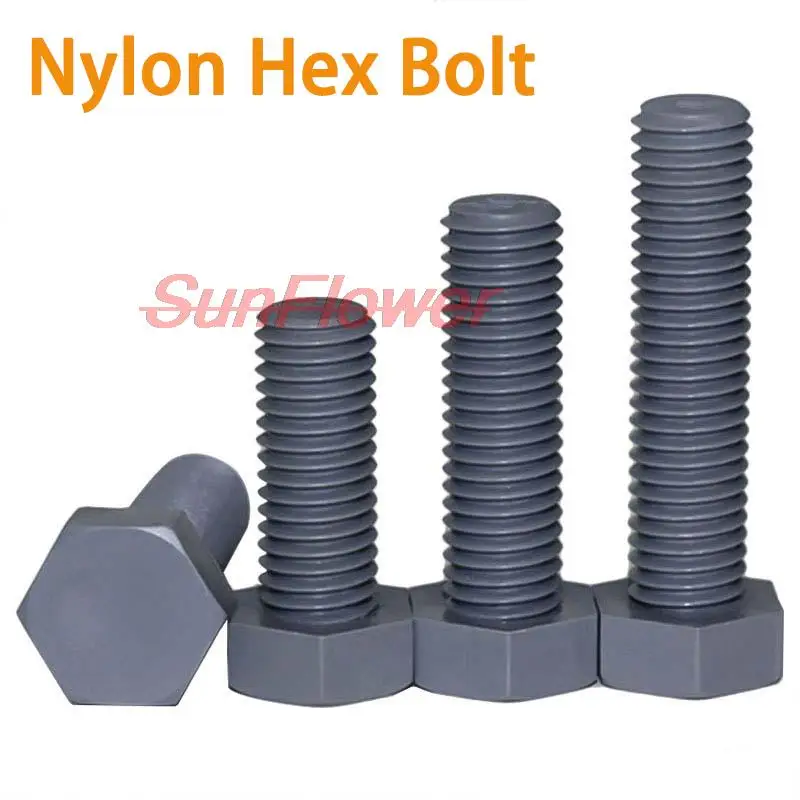 

M3 M4 M5 M6 M8 M10 Gray PVC Nylon External Hex Bolt Metric Thread Outer Hexagon Plastic Insulation Machine White Black Screw