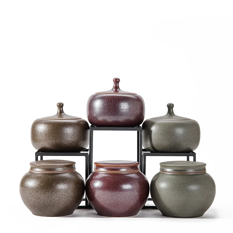 

Retro Antique Ceramic Jar Enamel Sealed Tea Tank Grain Coffee Candy Jar Teapot Moisture-proof Storage Tank Home Decoration Gift