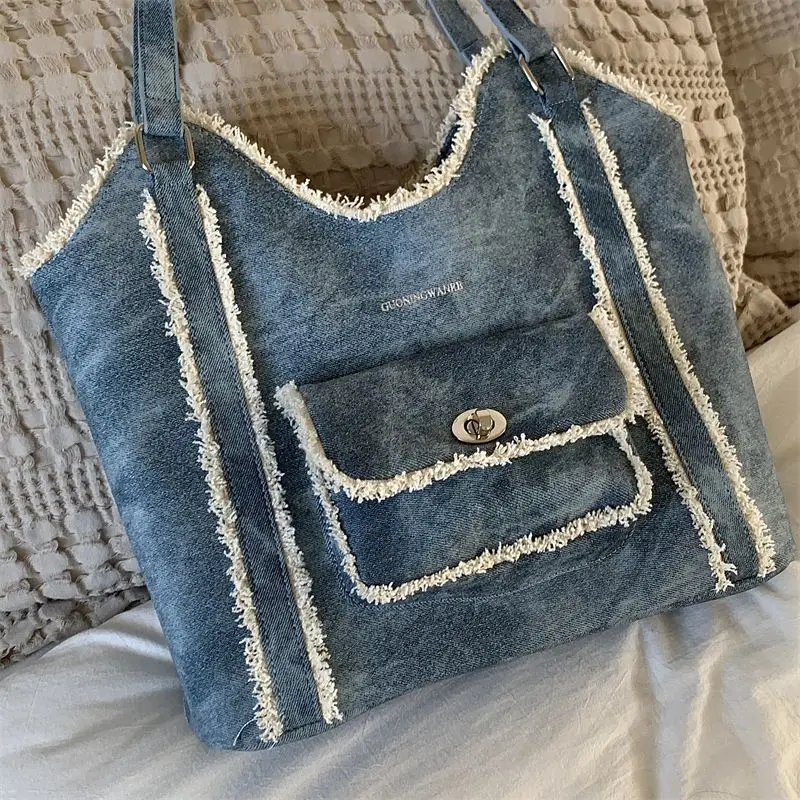 Сумка-тоут женская из денима Роскошный дизайнерский саквояж на плечо для работы