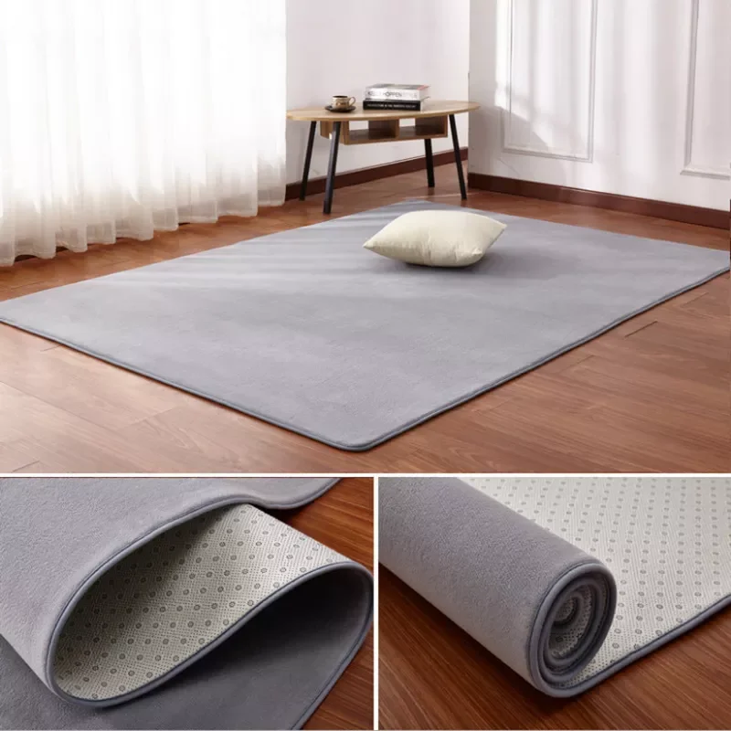 

Room Carpet Coral fleece Sofa Coffee Table Rugs Kid's Bedroom Non-slip Soundproof Home Carpet Gray Balcony Bay Window Mat