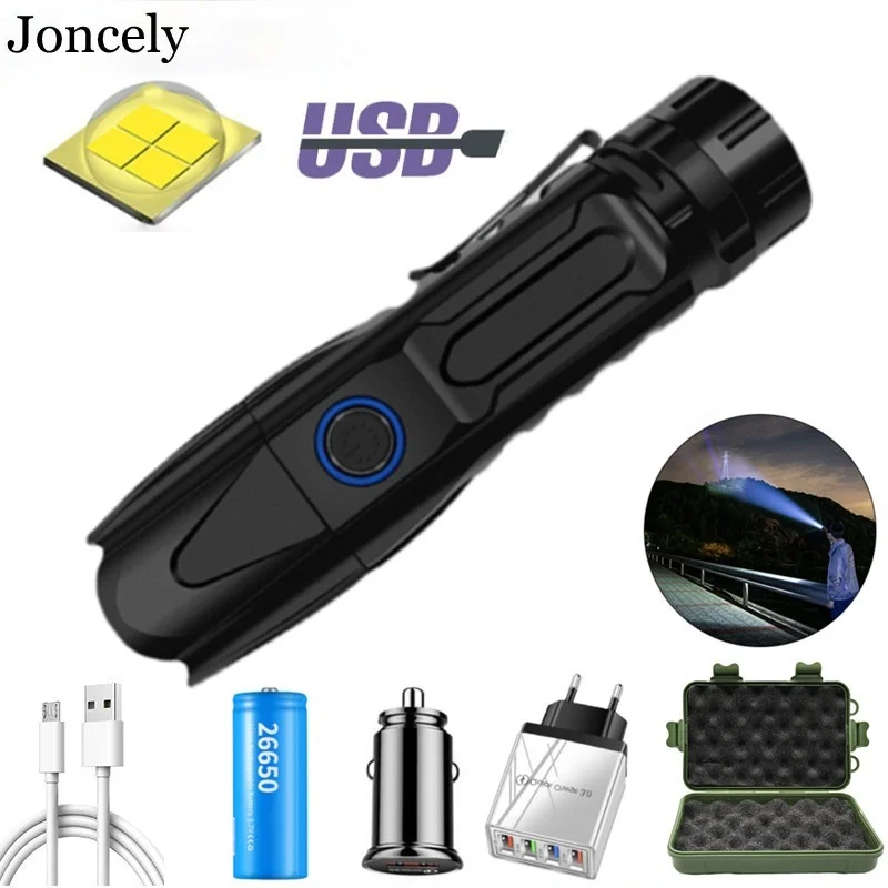 

Powerful XHP70 LED Flashlight Tactical Smart Chip Control Zoom USB Charging 4 Modes Torch Use 26650 Battery for Camping