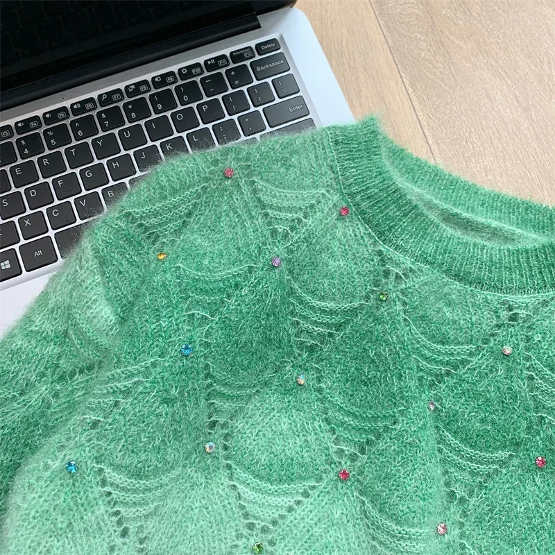 Зимний вязаный свитер женский градиент Y2k винтажный дизайн теплый в стиле