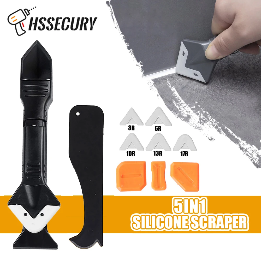 

5in1 Silicone Scraper Sealant Spatula Remover Caulk Finisher Sealant Nozzle Scraper Sets Multifunctional Caulking Hand Tools Kit