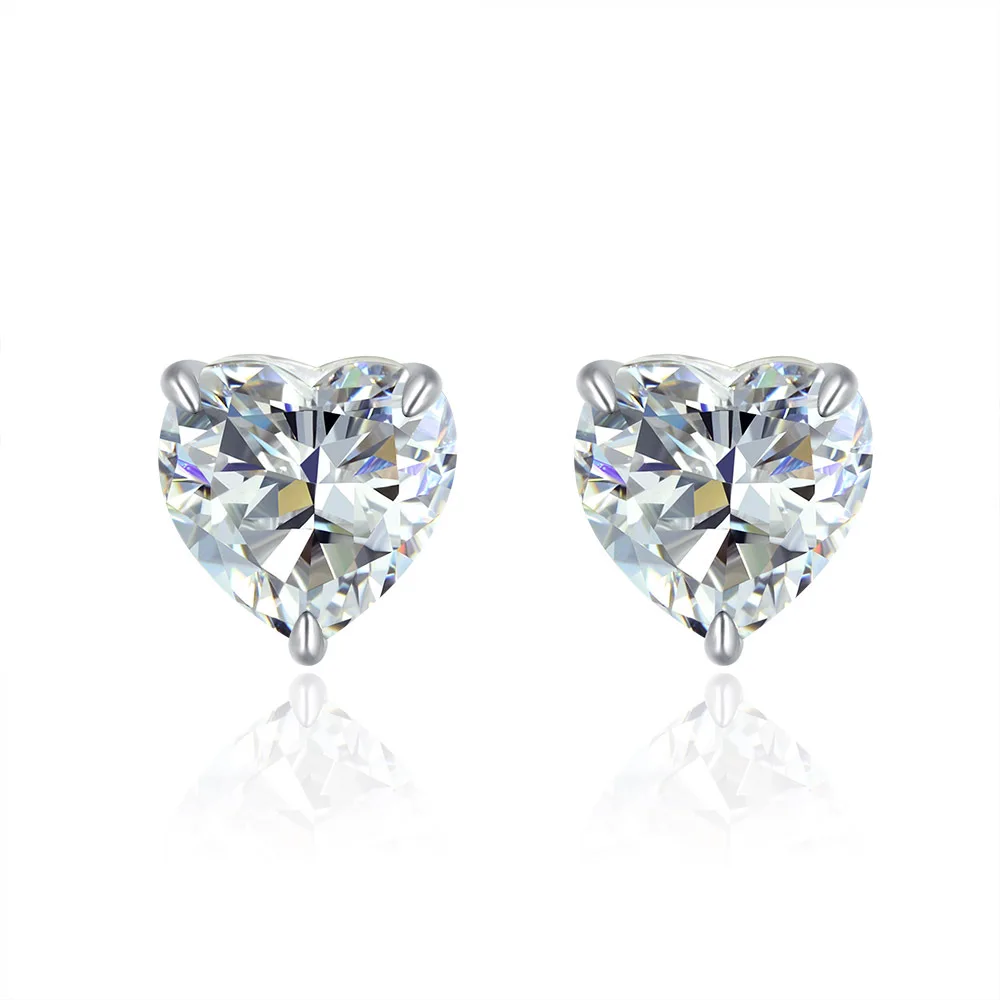 

Simple Cute Solid 925 Sterling Silver Love Earrings 7x7mm Heart 8A Cubic Zirconia Stone Stud Earrings For Women Gift