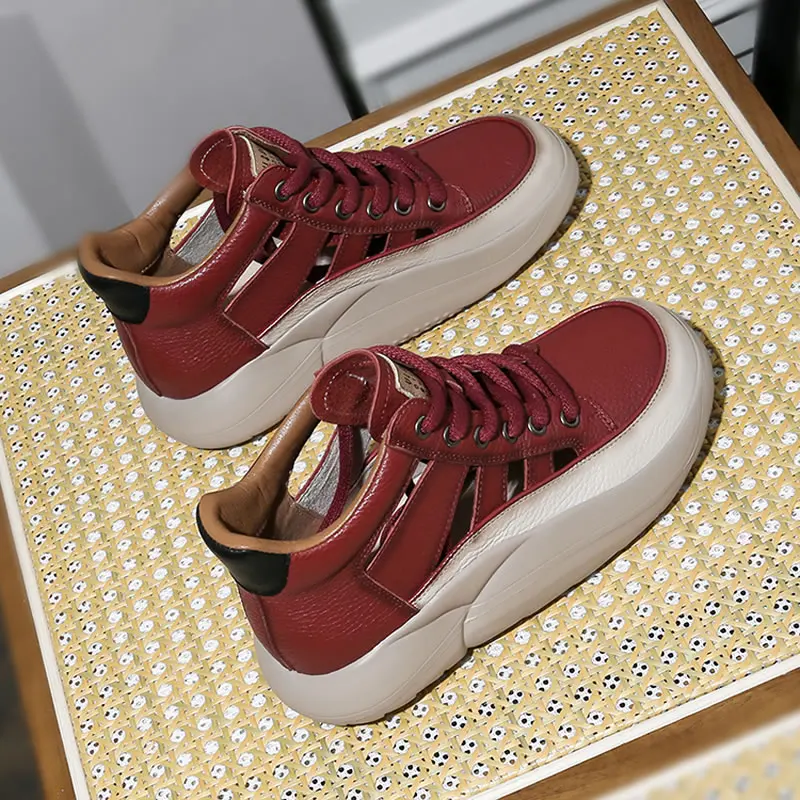 Roman Sandals Women's 2023 Summer New Vintage High Top Thick Sole Baotou Genuine Leather Large Head Cut-out Sports Small White