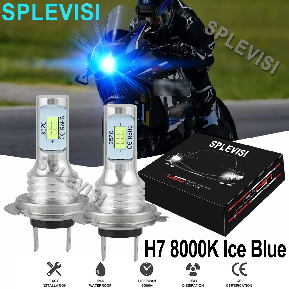 

2x70W 8000K Ice Blue Motorcycle LED H7 Headlight Bulbs Kit For Suzuki GSXR1000 600 750 Hayabusa Luces led Para Moto