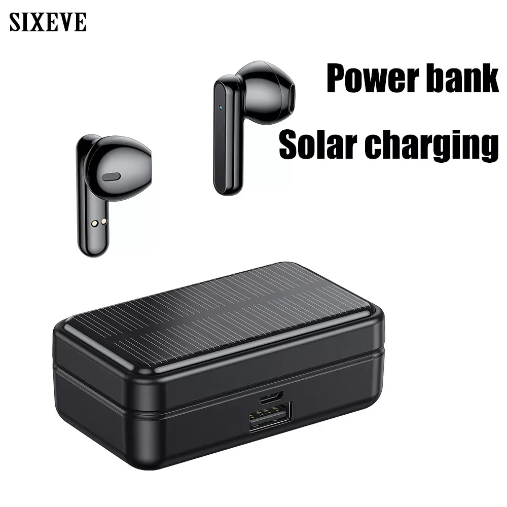 

High quality Headphones+Solar charging Power bank for Cell Phone and Wireless Bluetooth Earphones Sport Music Stereo TWS Luxury
