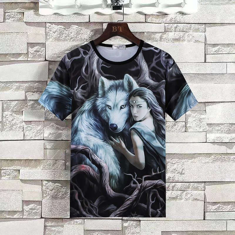 

Summer Hip-hop Tide Brand Wolf And Dragon 3D Printed T-shirt Breathable High-elastic Oversized Short-sleeved Bottoming Shirt 5xl
