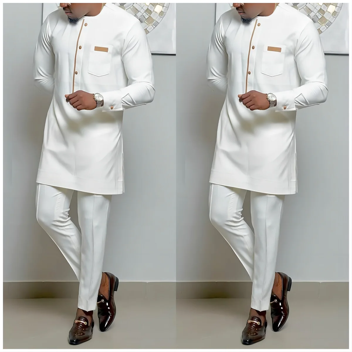 Banquet National Style Men's White Elegant Noble Top Button Plus Trousers Wedding Dress 2-Piece Banquet Traditional Slim-fit Sui