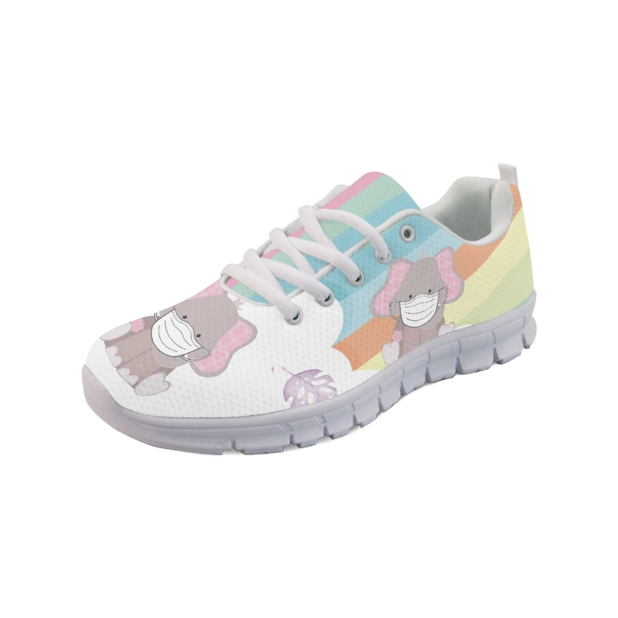 Yikeluo Lovely Cartoon Pattern Nurse Shoes Lace-up Mesh Sneaker Shoes for Women New Fashion Ladies Flats Comfort Light Footwear