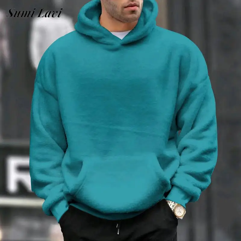 

Зимняя теплая флисовая толстовка с капюшоном для мужчин, повседневная однотонная Толстовка с длинным рукавом, осенняя модная мужская одежда, толстовки для отдыха