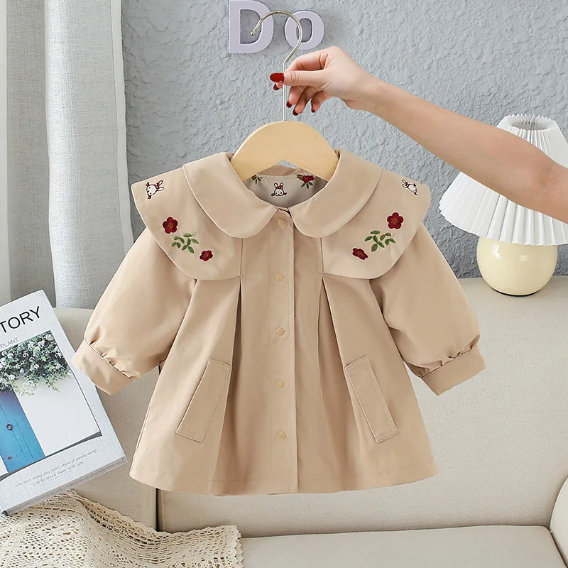 

Leisure Long-sleeved Windbreaker Infant Girl Kids Baby Embroidered Spring Coat Children Contracted