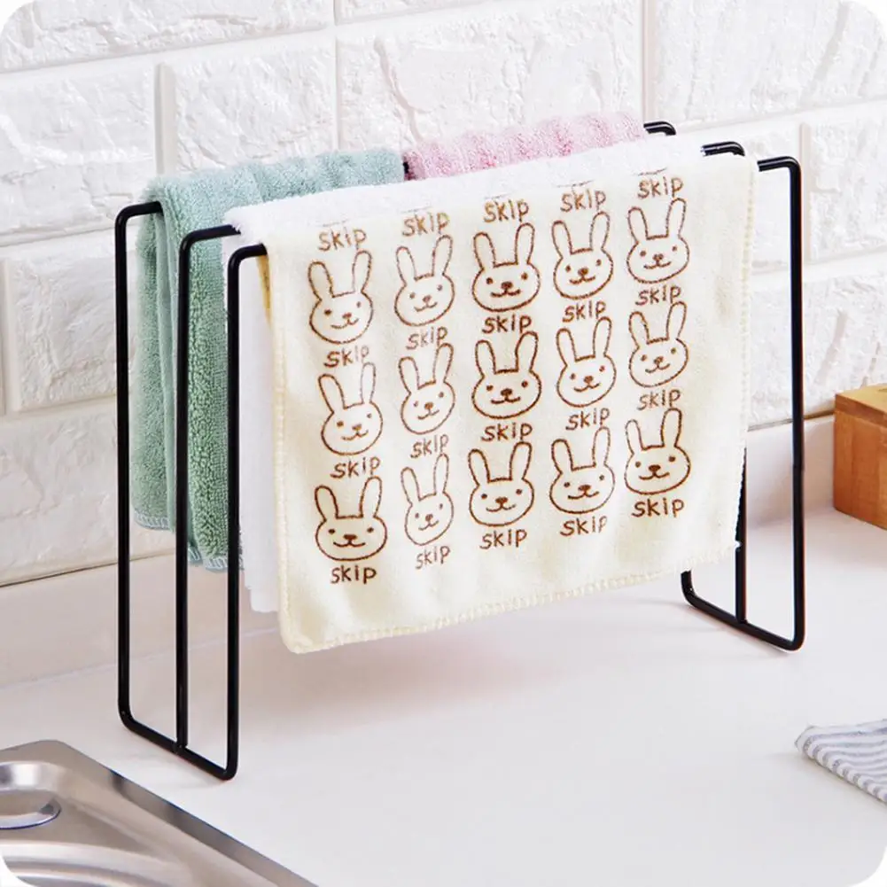 

Dishcloth Holder Non-slip Freestanding Iron Three-bar Design Towel Holder Home Organizer