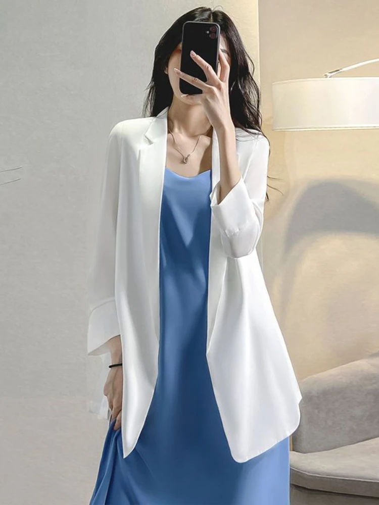 Thin Chiffon Suit Coat Women's 2023 Summer New Korean Version Draping Casual Versatile Suit Top Jacket Women Blazer for Womens