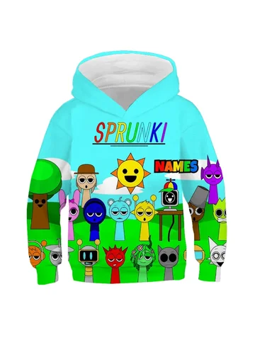 Детские толстовки Sprunki, толстовки с капюшоном с героями мультфильмов « Incredibox», весенне-осенний пуловер с длинными рукавами для мальчиков и девочек, топы, детская одежда