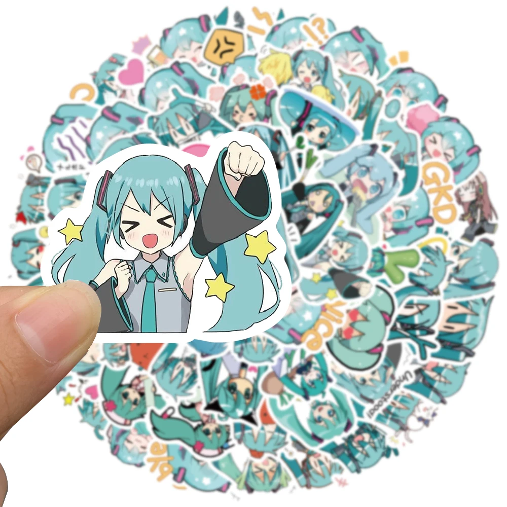 10/65Pcs Cute Cartoon Hatsune Miku Sticker Waterproof Vinyl for Laptop Guitar Skateboard Luggage Graffiti Kid Party Gift - купить по