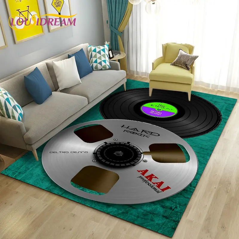 3D Classical Music Vintage Vinyl Record Area Rug,Carpet Rug for Living Room Bedroom Sofa Decoration,Kid Play Non-slip Floor Mat