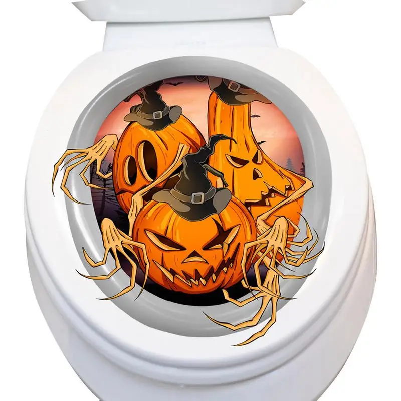 

Halloween Toilet Decal Horror Toilet Lid Decals Waterproof Holloween Toilet Lid Sticker Pumpkin Wall Stickers Room Door