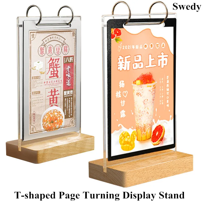 

A6 Double Sided T Shape Table Acrylic Sign Holder Restaurant Menu Paper Card Holder Display Stand Advertising Frame