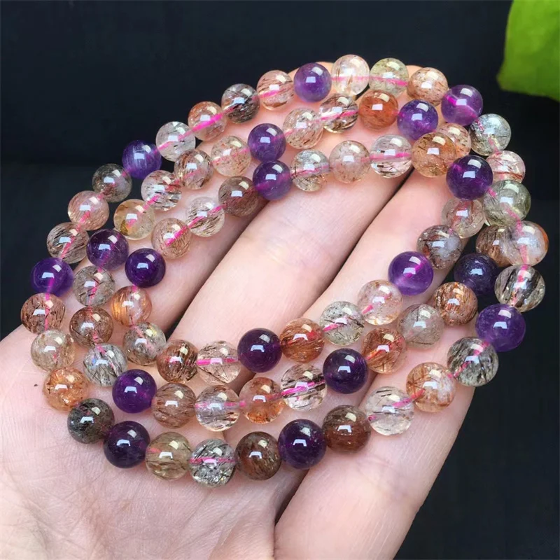 6 мм натуральная черная смородина супер семь тройное кольцо кварцевый браслет