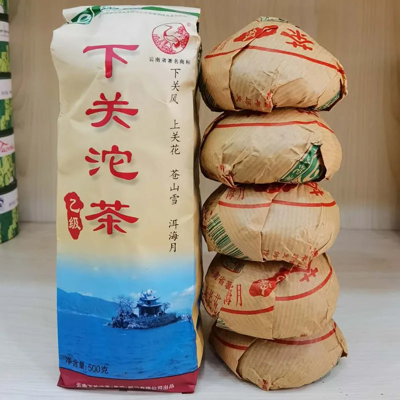 

2009 г, сумка из ПУ-erh Xiaguan Shen Green Tuo YI JI Raw, класс B, 500 г