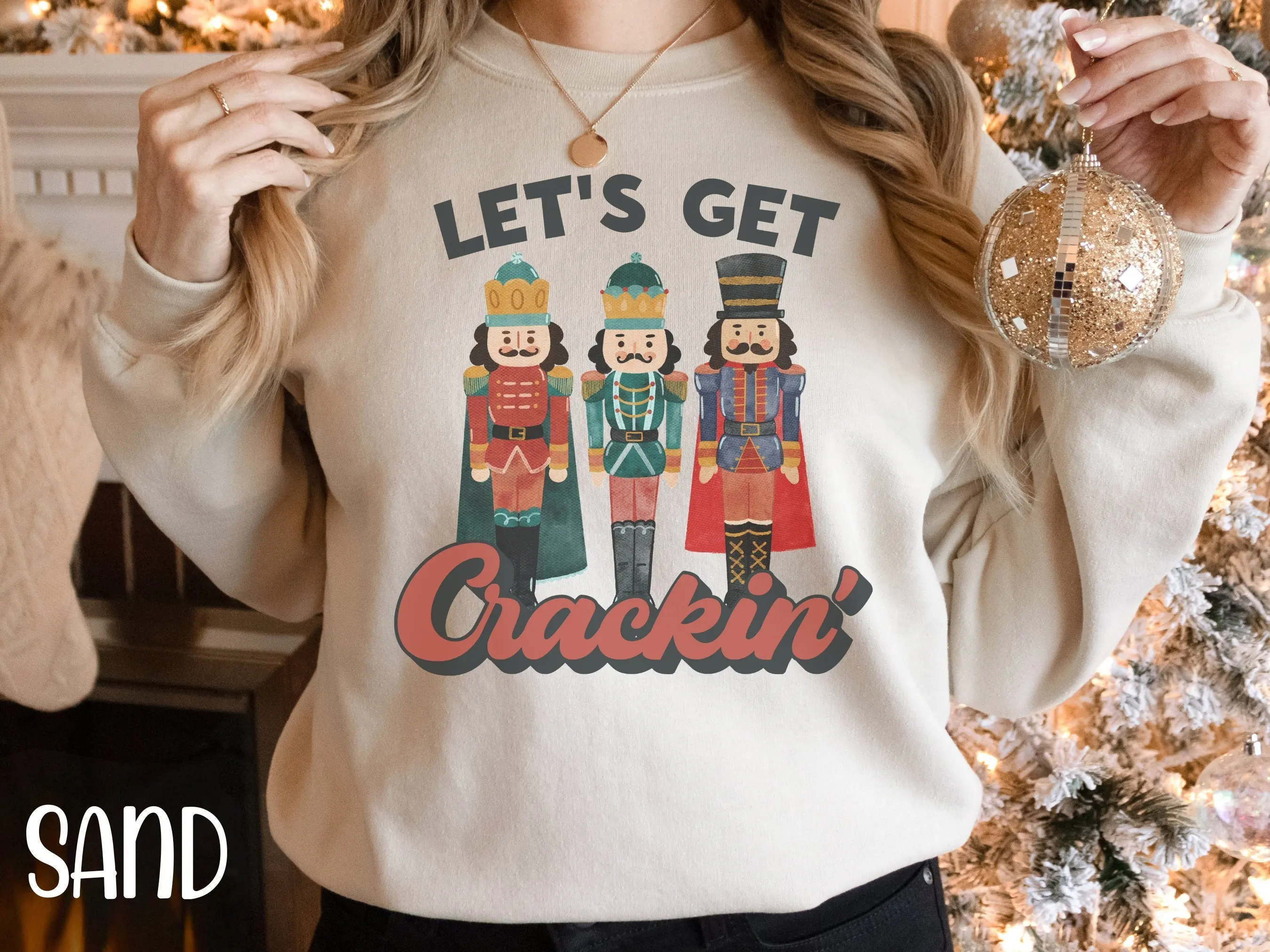 

Let's Get Crackin' Sweatshirt, Christmas T-Shirt Santa Christmas Tee Nutcracker Shirt Retro Holiday Shirts Xmas Nut Crackers