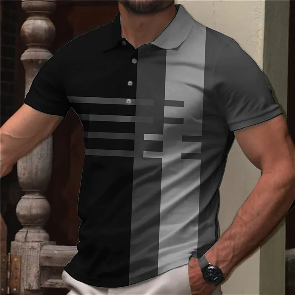 

Рубашка-поло мужская приталенная, сетчатая дышащая футболка с отложным воротником, с короткими рукавами, модная одежда в полоску, лето 2023