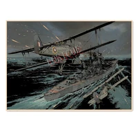 french fighter jets attacking warships ww ii naval battle poster vintage kraft paper print painting military war art poster