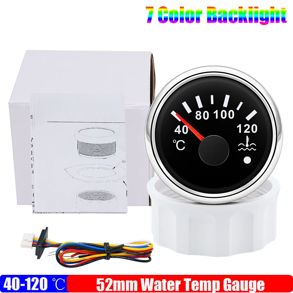 

40-120 ℃ Датчик температуры воды с сигнализацией, 7 цветов, светодиодный, 52 мм, индикатор температуры воды, автомобиль, лодка, яхта, водонепроницаемый, 12 В, 24 В, на заказ