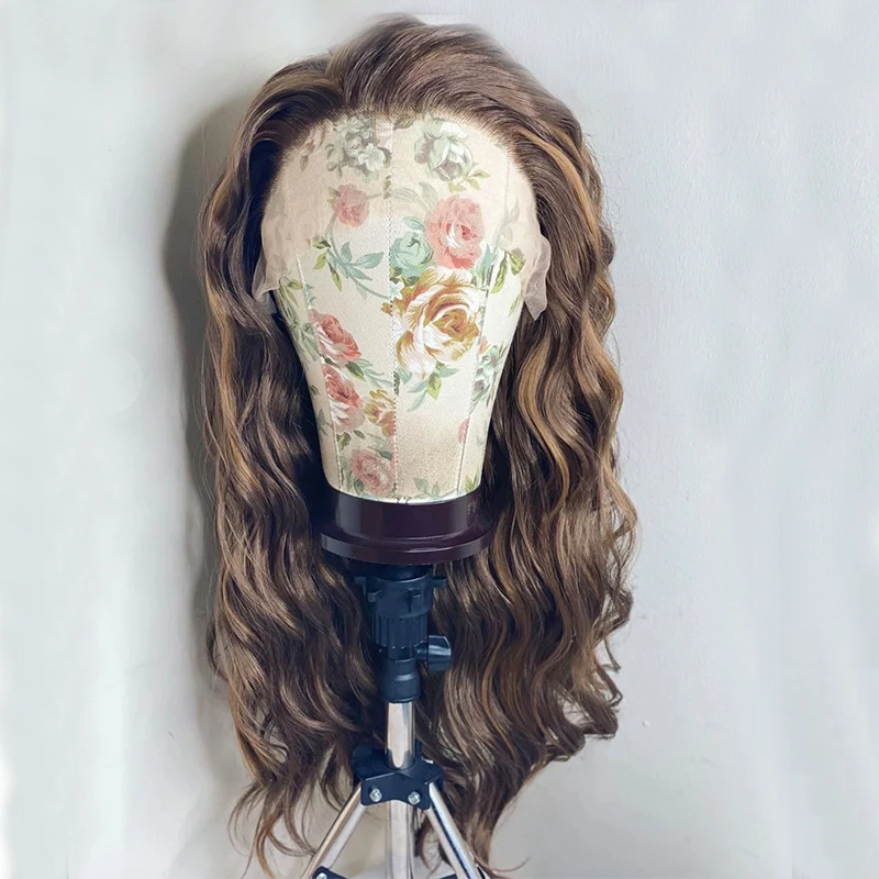 Dianteira do Laço Frontais do Laço para o Cabelo da Fibra Resistente ao Calor para Mulheres Peruca Sintético Ondulado Longo Arrancado Destaque Brown Perucas Pretas Pré