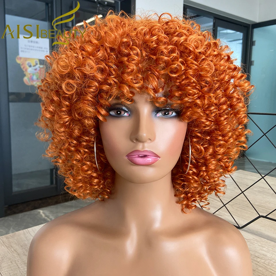 

AISI BEAUTY Synthetic Short Orange Afro Kinky Curly Wig with Bangs for Black Women Glueless Cosplay Wig Heat Resistant Fiber