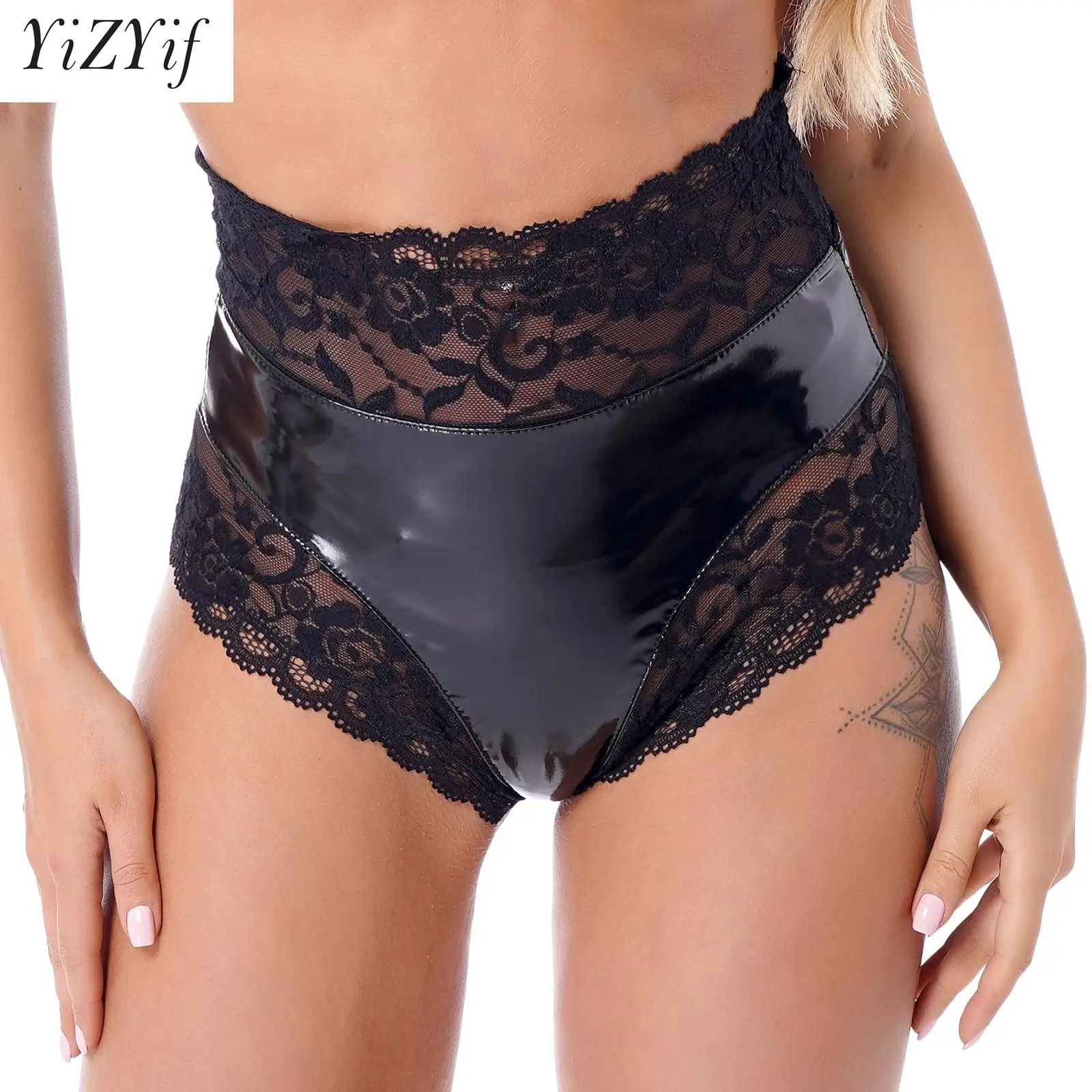 

Женские блестящие сетчатые шорты из лакированной кожи с высокой талией, сексуальные трусики, нижнее белье, танцевальные шорты, клубная одежда