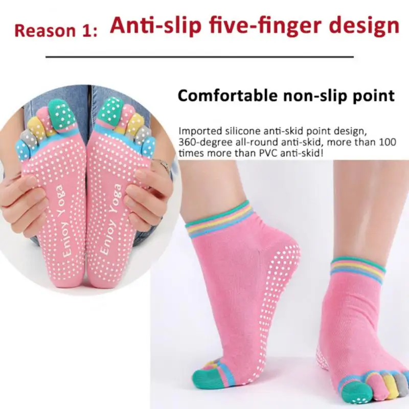 3 Pairs Five Toed Color Socks Pure Cotton Anti-skid Fashionable Simple Comfortable Breathable Yoga Women's Socks Outdoor Sports