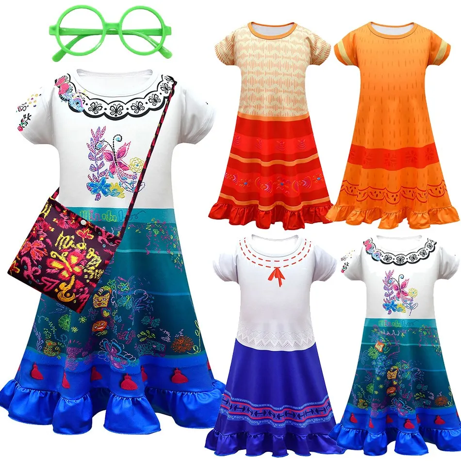 

Summer Girls Encanto T Shirt Dress Kids Dolores Carnival Clothes Children Pepa Birthday Outfit Mirabel Print Princess Costume