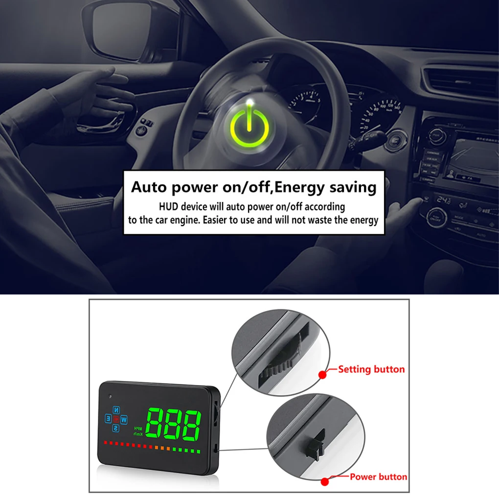

Automobile Head Up Display Rectangular 3 5-inch Screen 40mA Digital Professional Detachable Measurement Speedometer