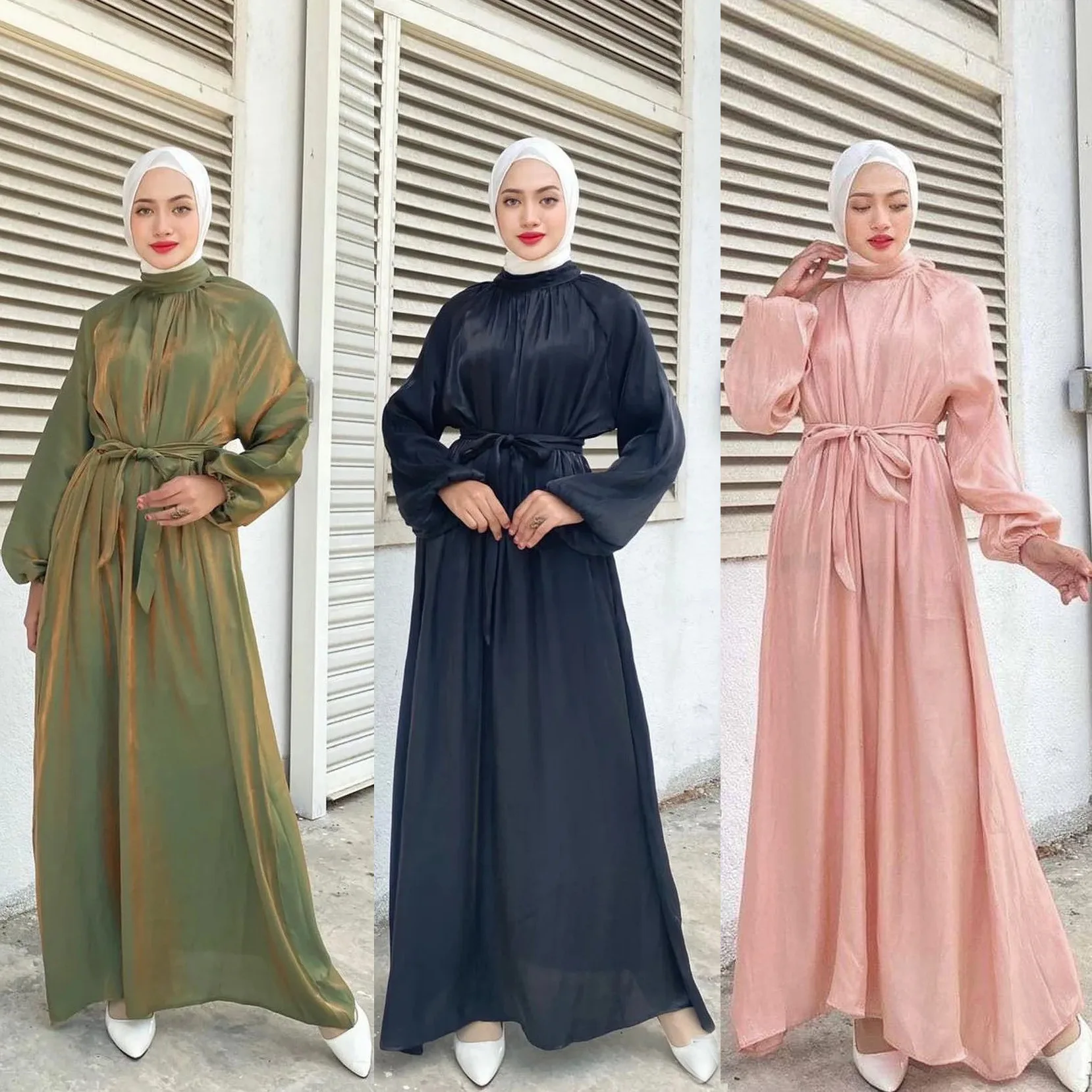 

Малайзийский индонезийский мусульманский халат Jilbab Abaya Рамадан модное платье с длинным рукавом однотонная женская одежда Abayas