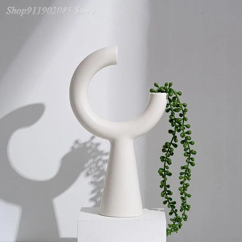 

Ceramic Vase Moon Radian Semicircle Geometric Abstract Flower Arrangement Ceramic Handicraft Ornaments Home Decoration Vases
