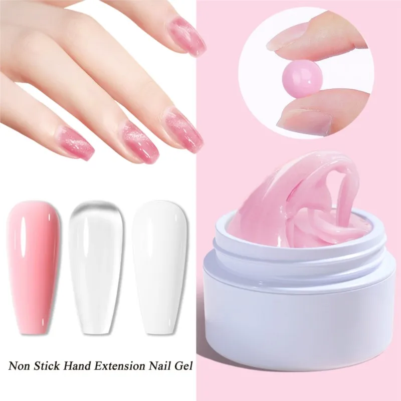 15ML/Jar Non Stick Hand Solid Extension Nail Gel Clear Pink Builder Extension Gel Easy to Operate Carving Rhinestone Glue Gel #*