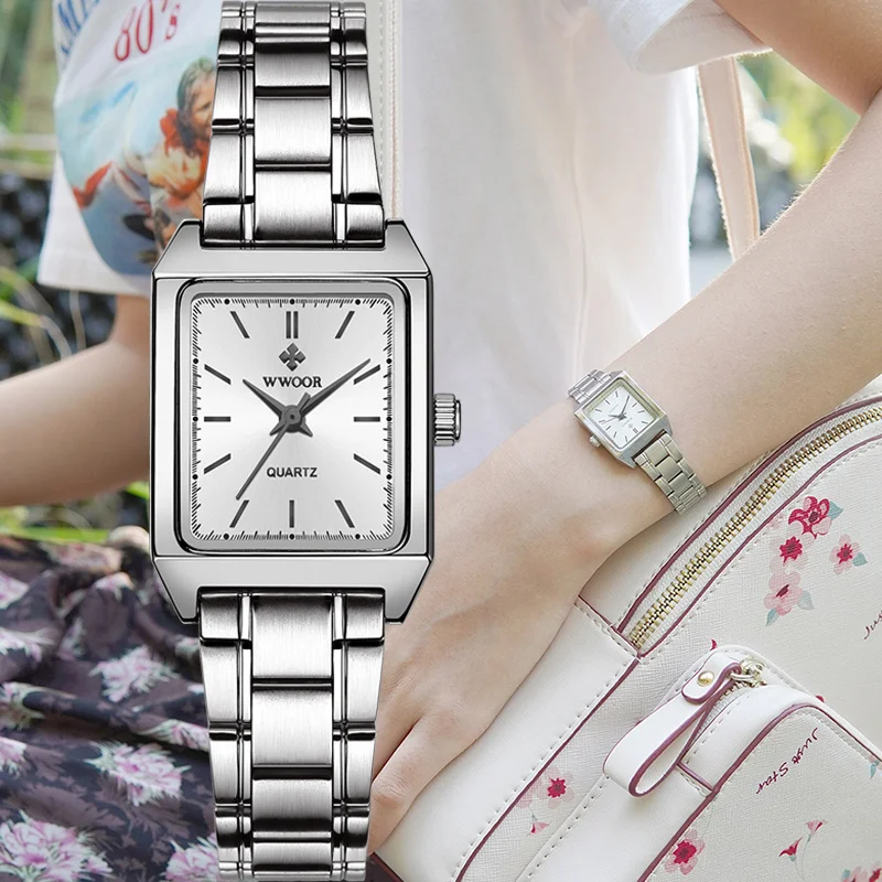 

Montre Femme 2023 WWOOR Luxury Brand Womens Watches Fashion Rectangle Small Watch Woman Quartz Dress Ladies Bracelet Wrist Watch