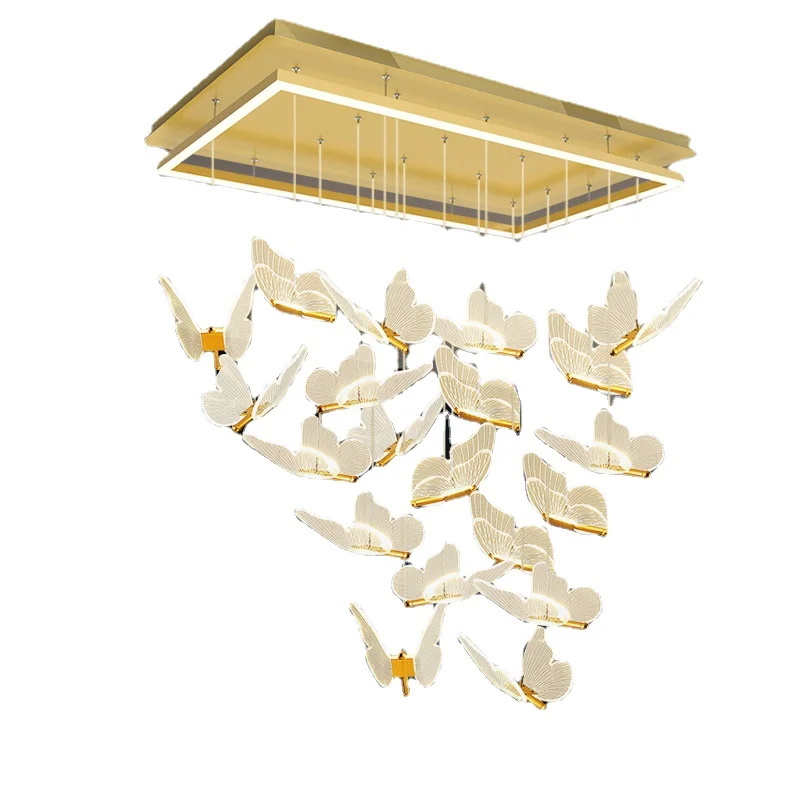 

Modern Art Duplex Building Lobby Staircase Chandelier Lighting Nordic Golden Dimmable Long Chassis Restaurant Led ChandelierCD