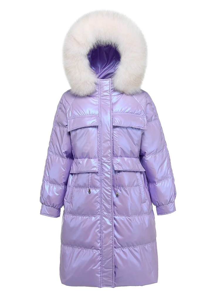 Women Long Down Jacket New Casual Style Fox Fur Collar White Duck Down Jackets Autumn Winter Coats And Parkas Female Outwear