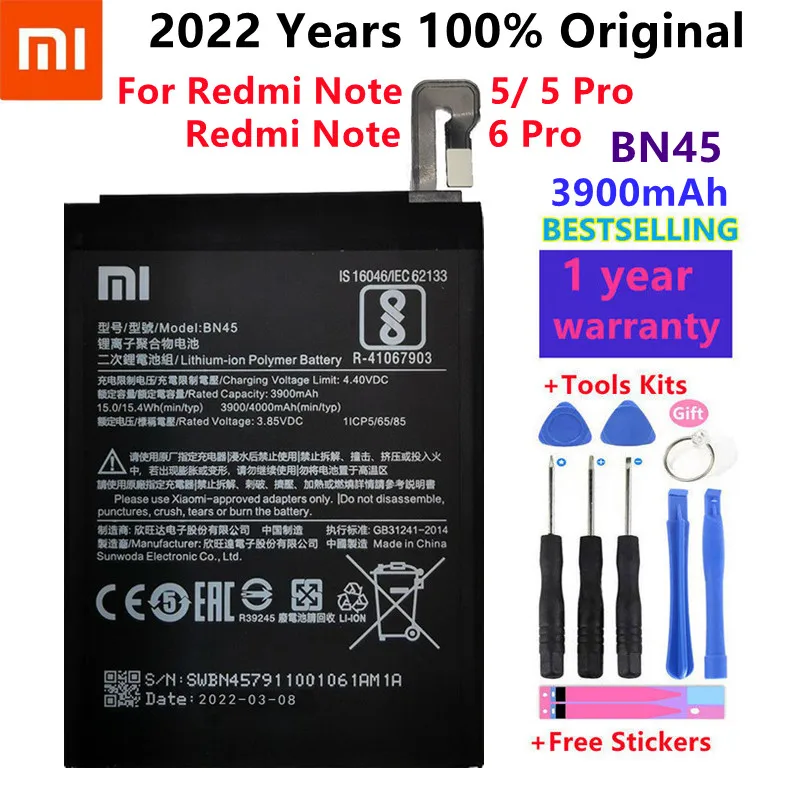 

2022 years Xiaomi 100% New Original Phone Replacement Battery BN45 3900mAh For Xiaomi Redmi Note 5/Note 6 Pro With Free Tools