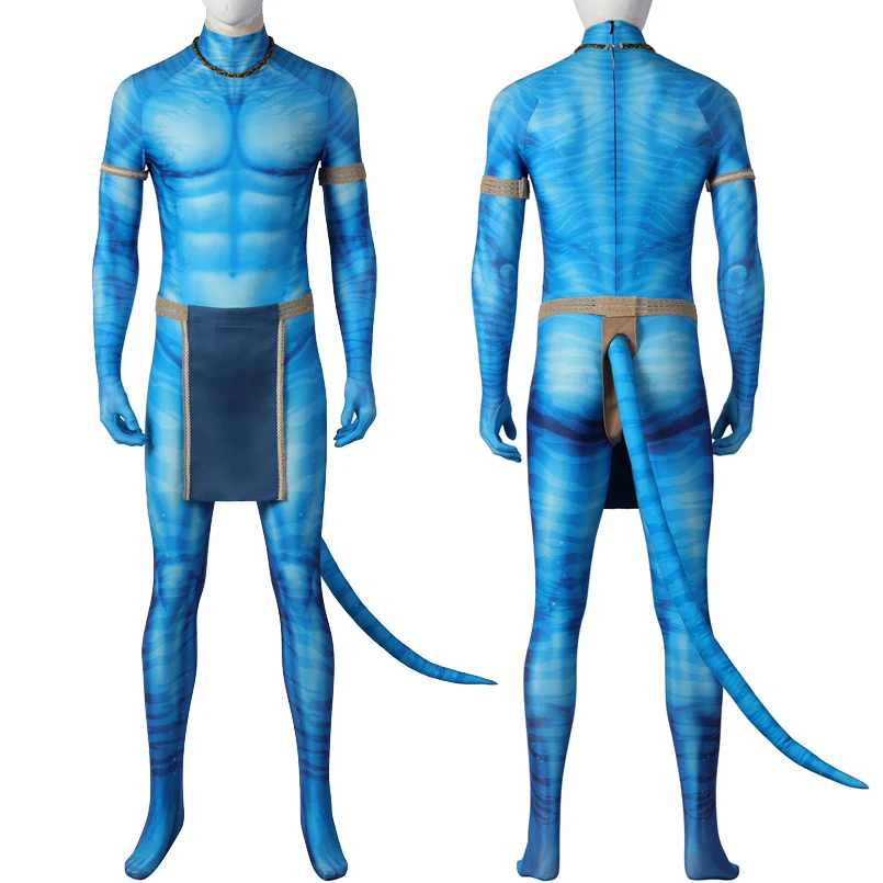 

Halloween Carnival The Way of Water Cosplay Jake Sully Costume Hero 3D Printing Blue Jumpsuit with Tail