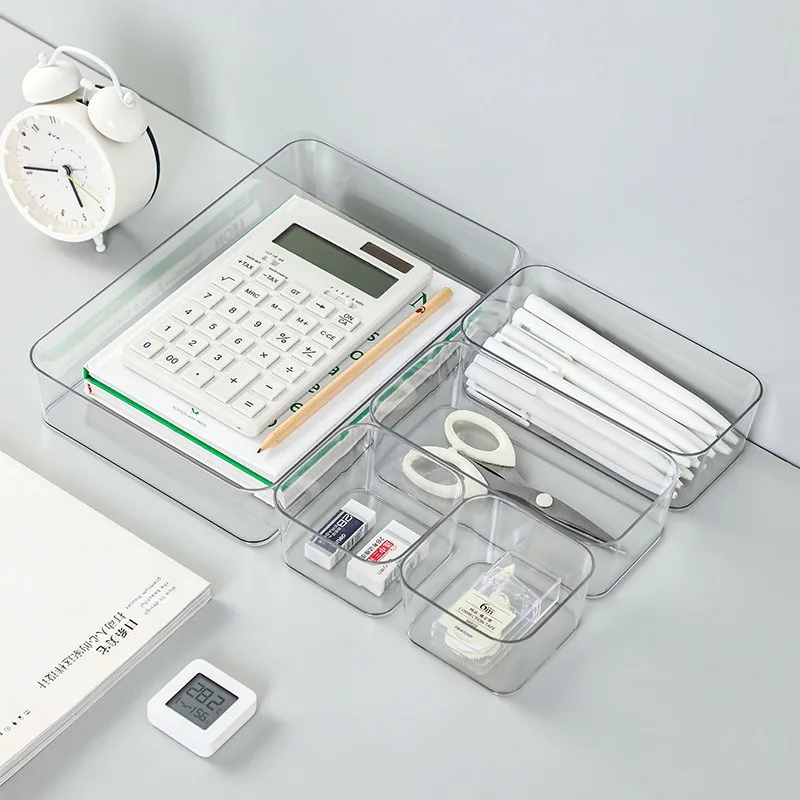 Прозрачная коробка-органайзер для хранения пластиковый контейнер ящик стол