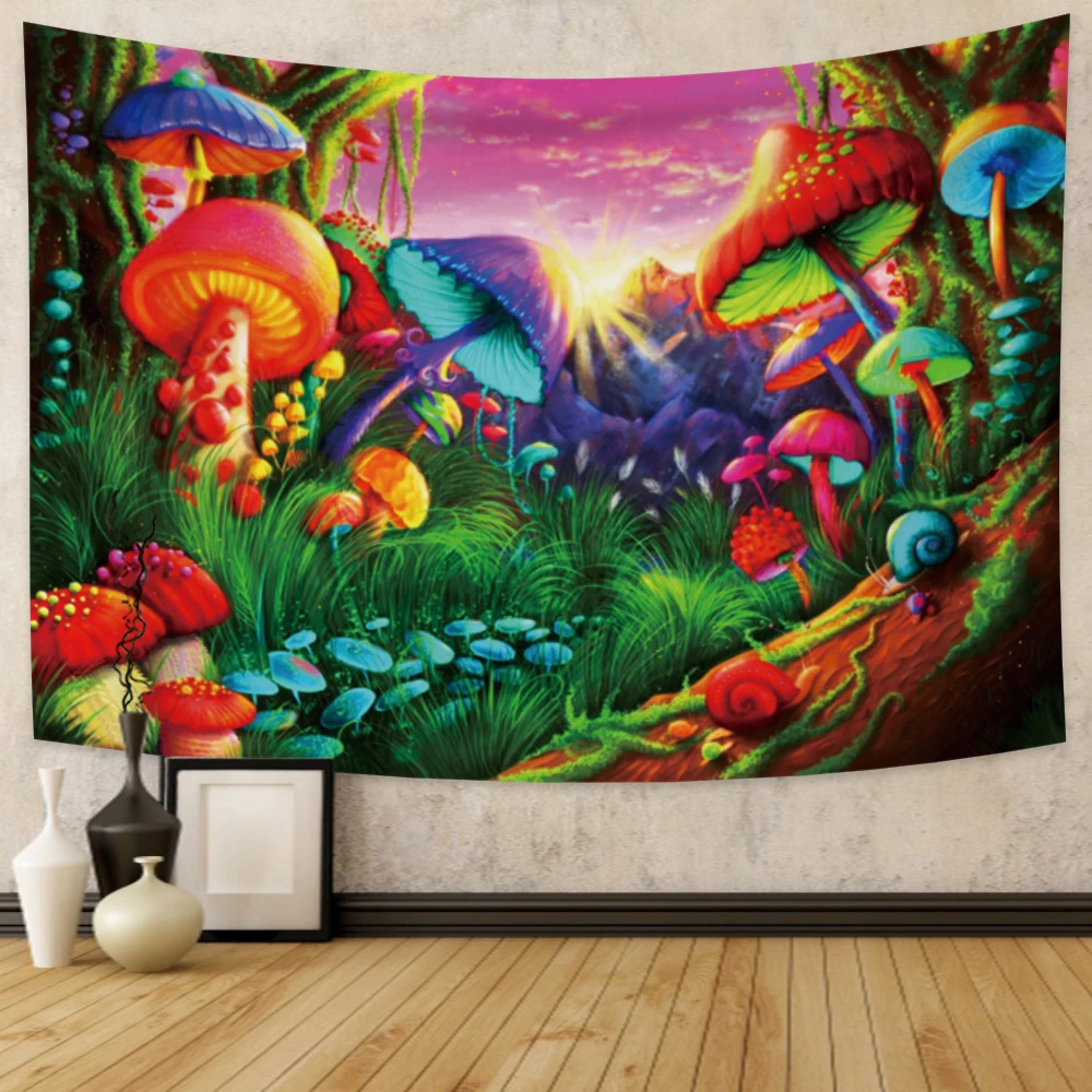 Fairy Tale Forest Tapestry Wall Hanging Fantasy Magic Garden Mushroom Aesthetic Kid Girl Bedroom Living Room Dorm Party Decor images - 6